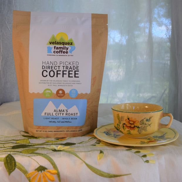 Our shade grown Honduran small family farm coffee comes in ground and whole bean 12 ounce bags.