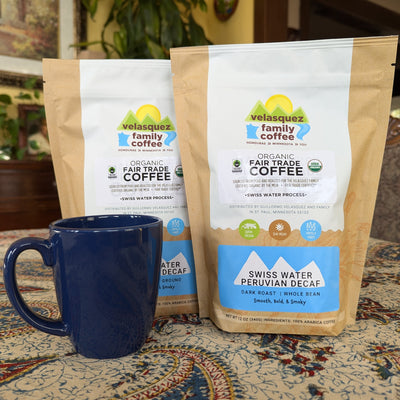 Swiss Water Peruvian Decaffeinated Coffee dark roast shade grown fair trade coffee.