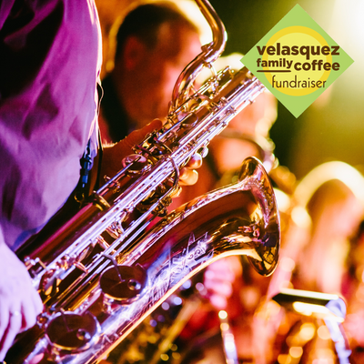 Velasquez Family Coffee Jazy Chestnut coffee flavor Creamy Cinnamon & Rum, image of jazz musicians playing saxophone