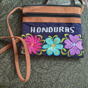 Honduran Embroidered Cloth and Suede Purse