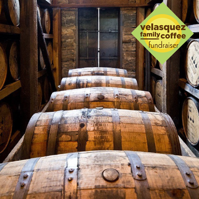 Sweet, creamy maple aged in an oak barrel used to age Kentucky bourbon. Maple, bourbon, oak; picture of oak barrels