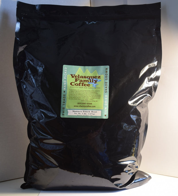 Maximo's French Dark Roast Coffee is available in 5 lb bags. For coffee lovers or offices this size coffee bag gives you the best fundraiser value.