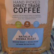 Natalia's Vienna Roast Coffee is a medium roasted coffee and is available in ground and whole bean coffee. 